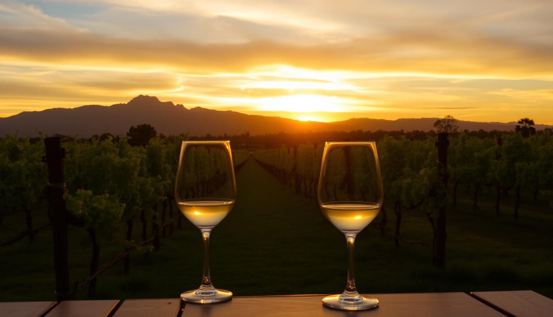 Pôr do sol em vinhedo de Mendoza